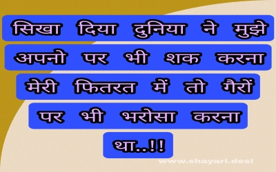 सिखा दिया दुनिया ने मुझे अपनो पर भी शक करना मेरी फितरत में तो गैरों पर भी भरोसा करना था..!!